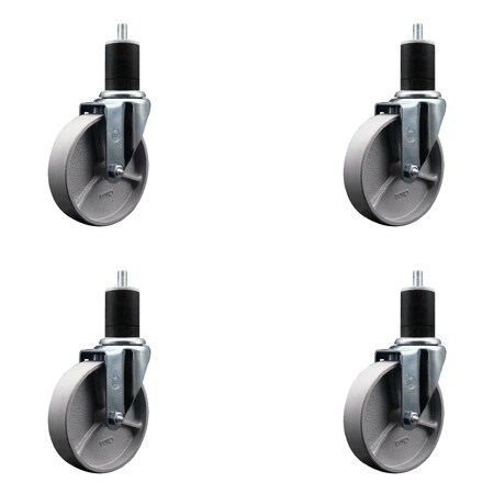 Service Caster 5'' Semi Steel Wheel Swivel 1-3/4'' Expanding Stem Caster Set, 4PK SCC-EX20S515-SSR-134-4